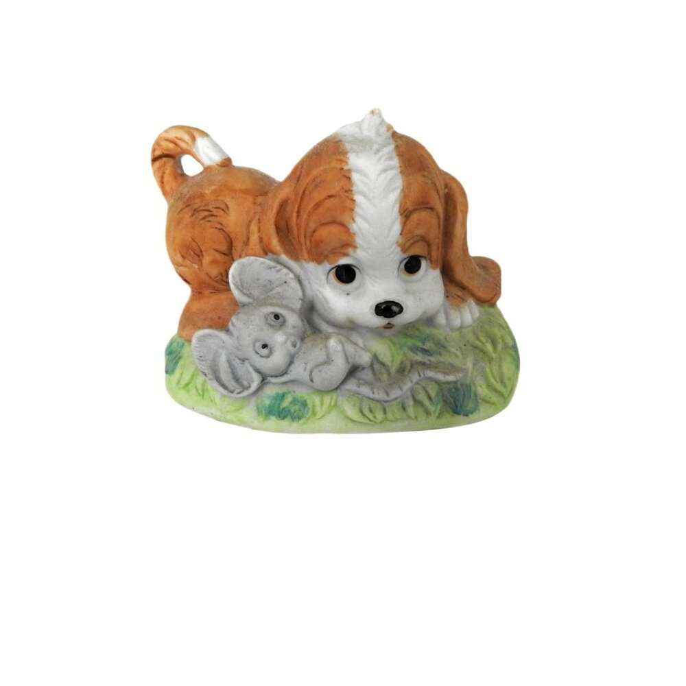 1980s Ceramic Dog Puppy and Mouse Figurine Lund's Lites Cocker Spaniel